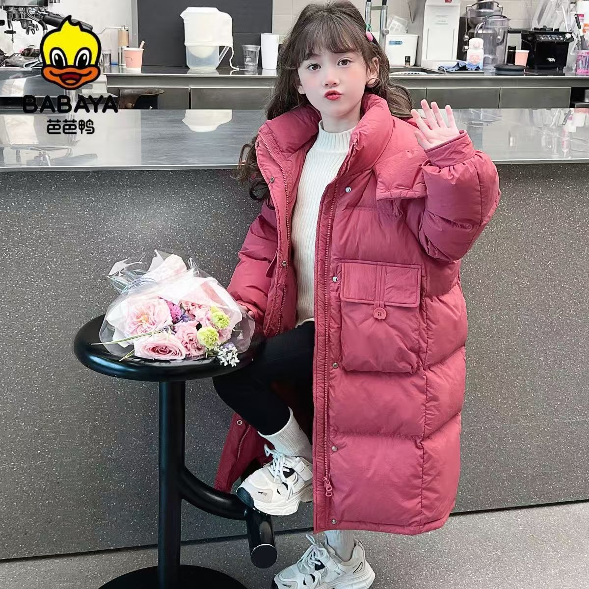 女大童冬季羽绒棉服修身加厚休闲加长潮流长款过膝中大童冬装外套