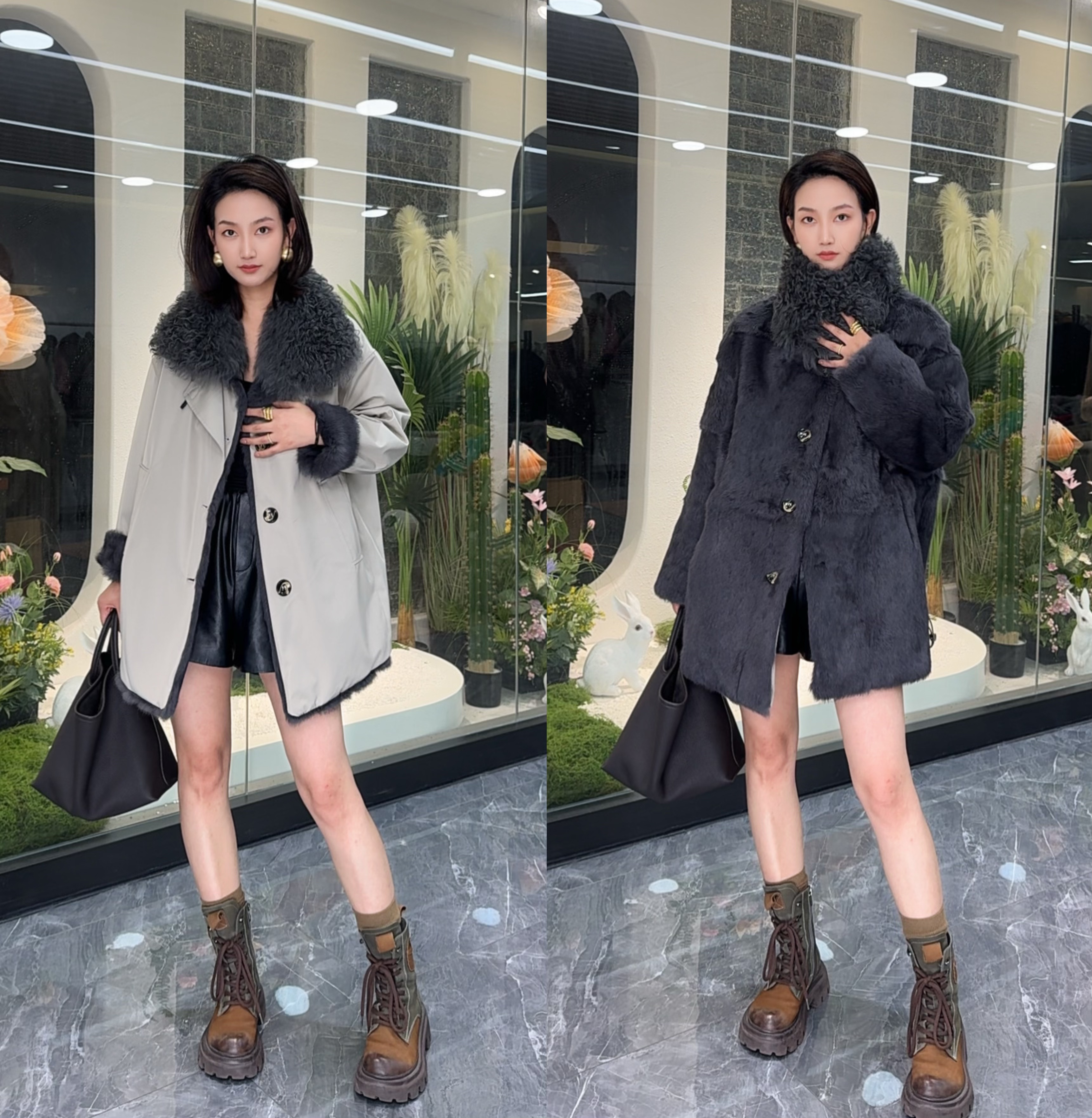 【冬之恋】女士破价真毛皮草派克服显瘦时尚皮毛一体网红黑色