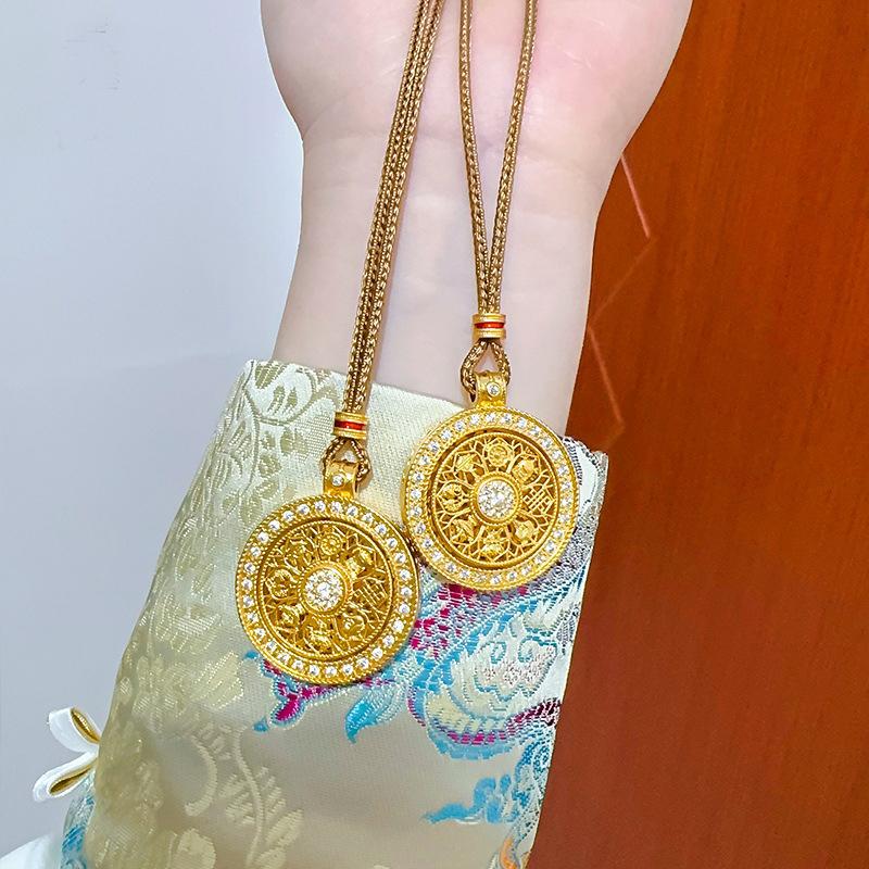 铜合金吊坠 可转动韦雪同款编绳八宝罗盘项链女新中式长款毛衣链