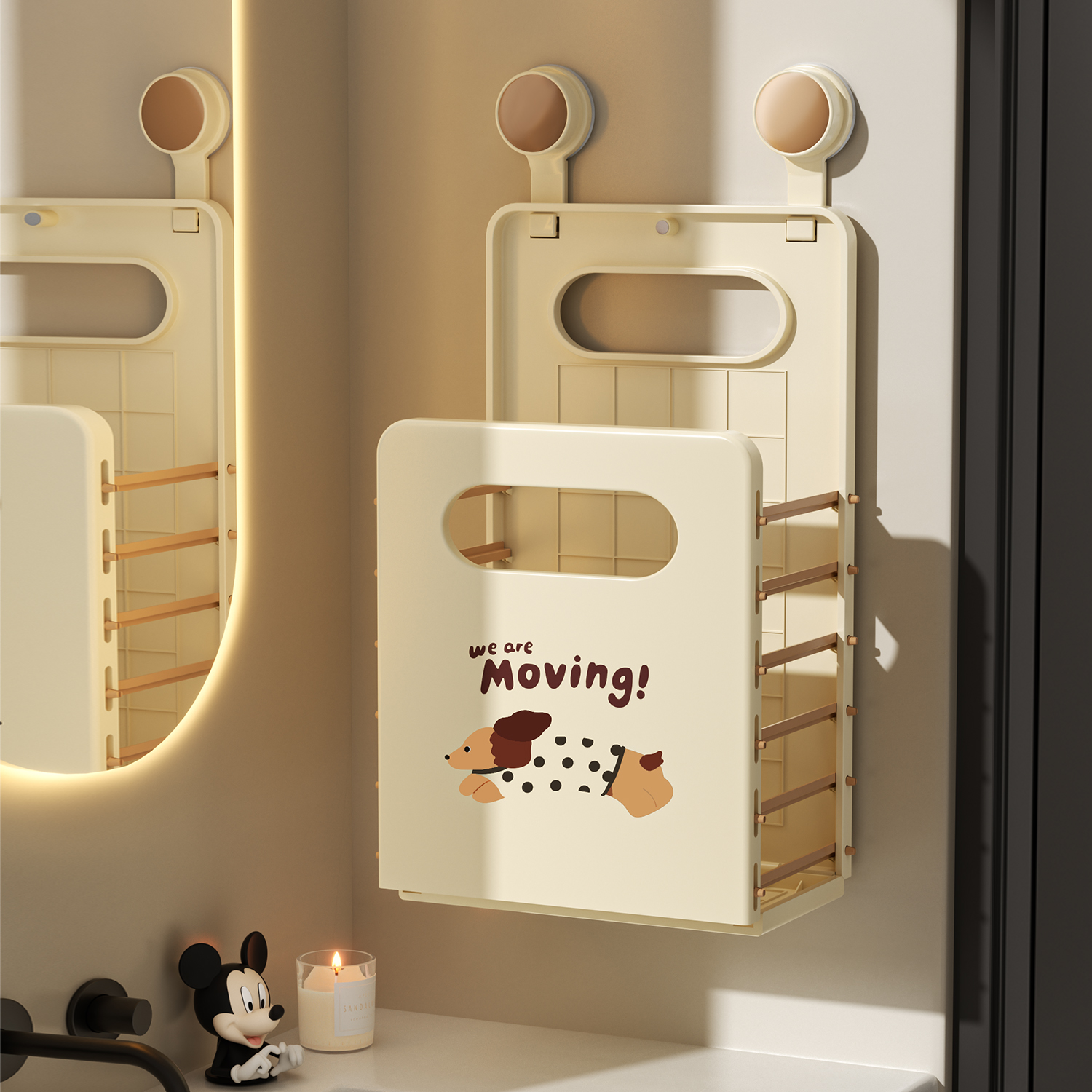 【佳立方】奶油吸盘折叠脏衣篮免打孔储衣篮壁挂式大容量脏衣收纳篮