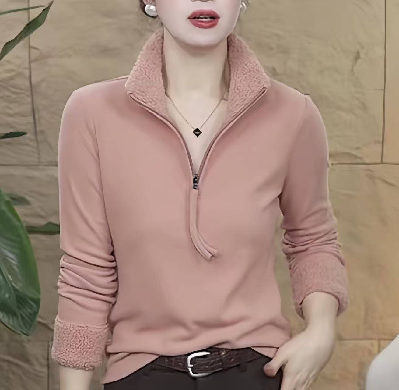 1765洋气时尚减龄保暖冬季新款纯色双面绒上衣小衫