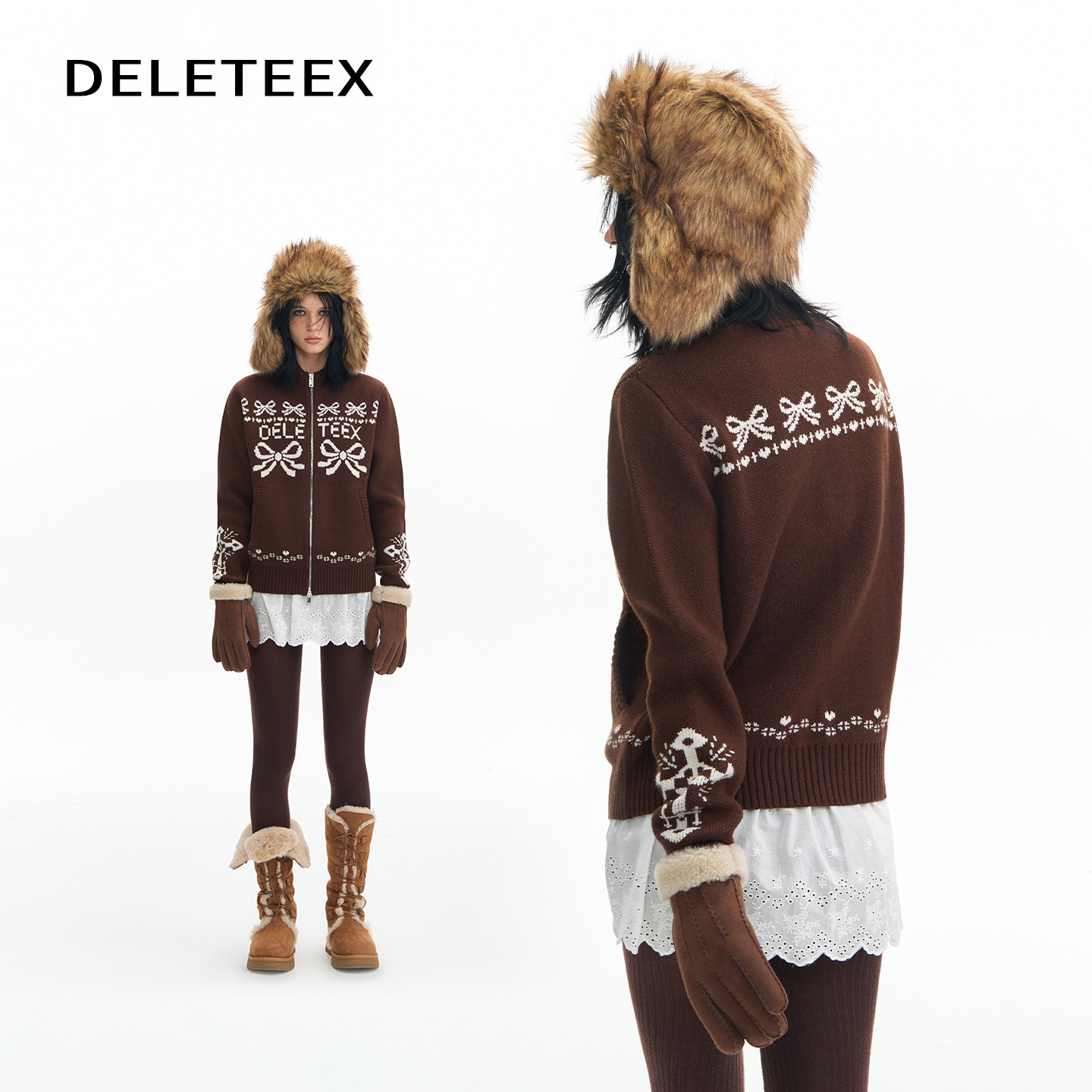DeleteEX原创回到伦敦系列复古提花休闲棒球服羊毛圆领毛衣开衫