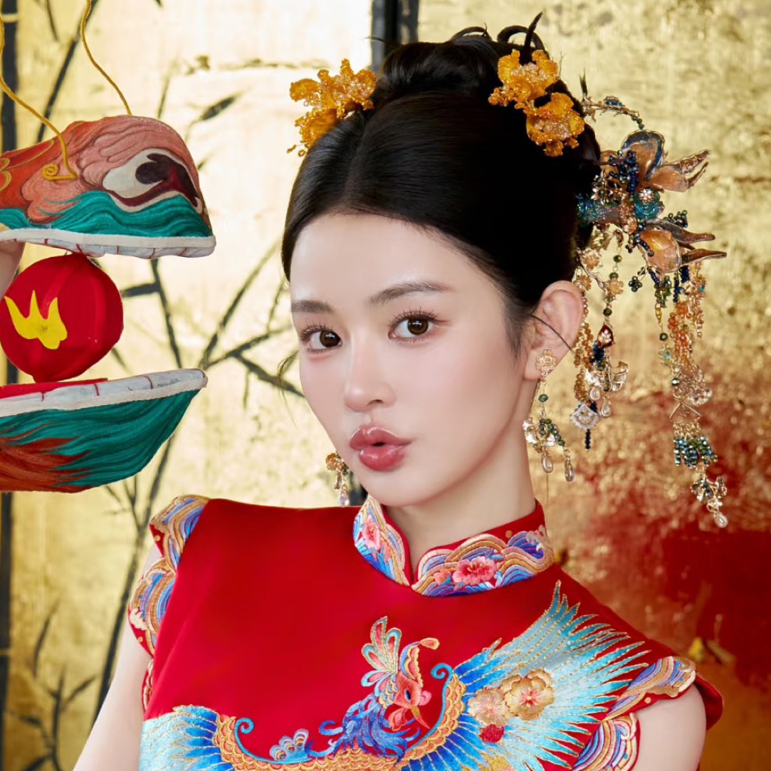 合金仿水晶婚庆饰品 新款手作款金色对钗两支旗袍新中式配饰