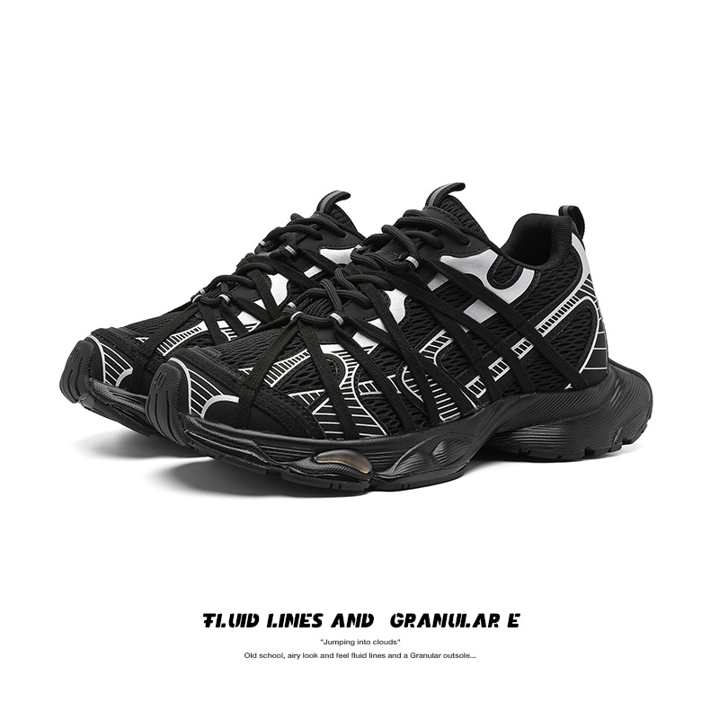 7CM情侣款蜘蛛绑带四季款老爹擦色做旧厚底增高透气男士网红鞋子