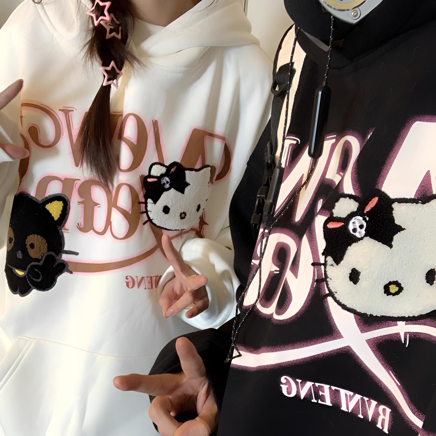 【两件】可爱凯蒂猫情侣装卫衣卡通印花连帽秋冬季百搭上衣美式高街