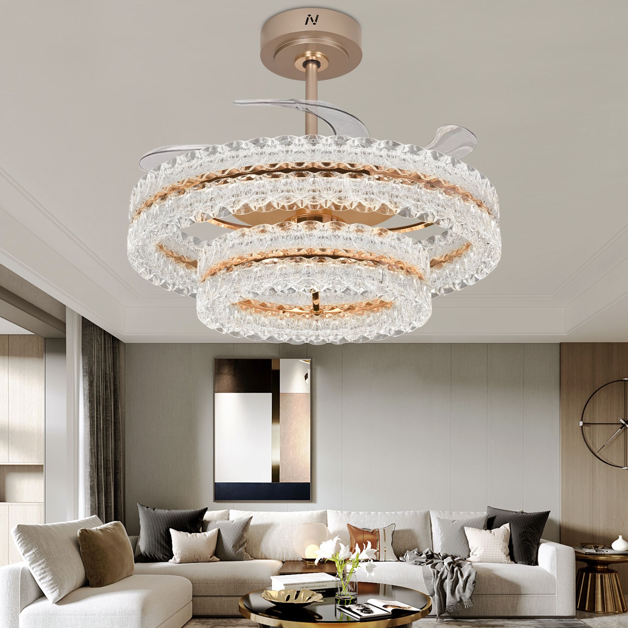 高端A类水晶银河隐形风扇轻奢北欧吸顶扇吊扇客厅灯卧室灯餐厅灯