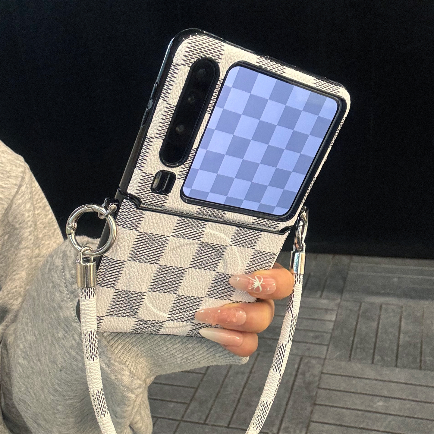 适用华为purax典藏版手机壳复古黑白棕pocket2棋盘格子磁吸圈手绳