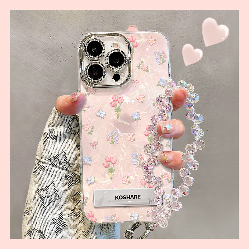 郁金香手链适用苹果15vivo华为oppo小米iPhone16精孔贝壳纹手机壳