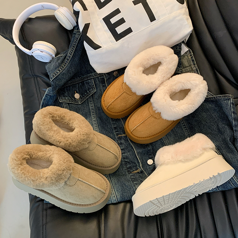 【万达撤柜】网红白色雪地靴女款2024冬季新款加绒加厚棉鞋厚底百