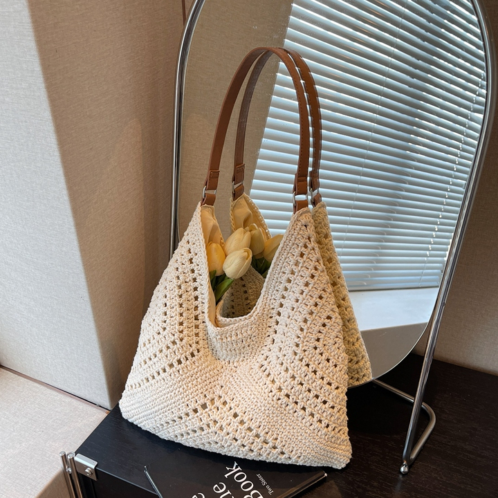 针织包包女大容量2025新款春夏小众单肩包镂空编织海边度假沙滩包