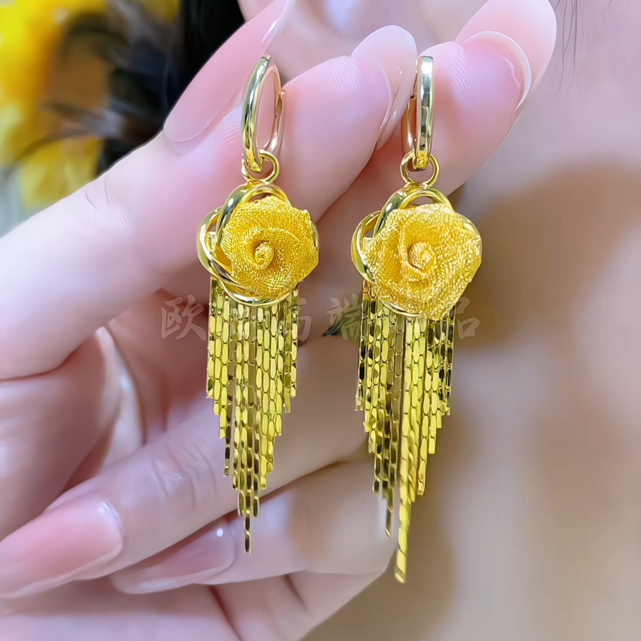 铜合金耳饰 【玫瑰佳人】气质优雅百搭精致手工玫瑰花耳环