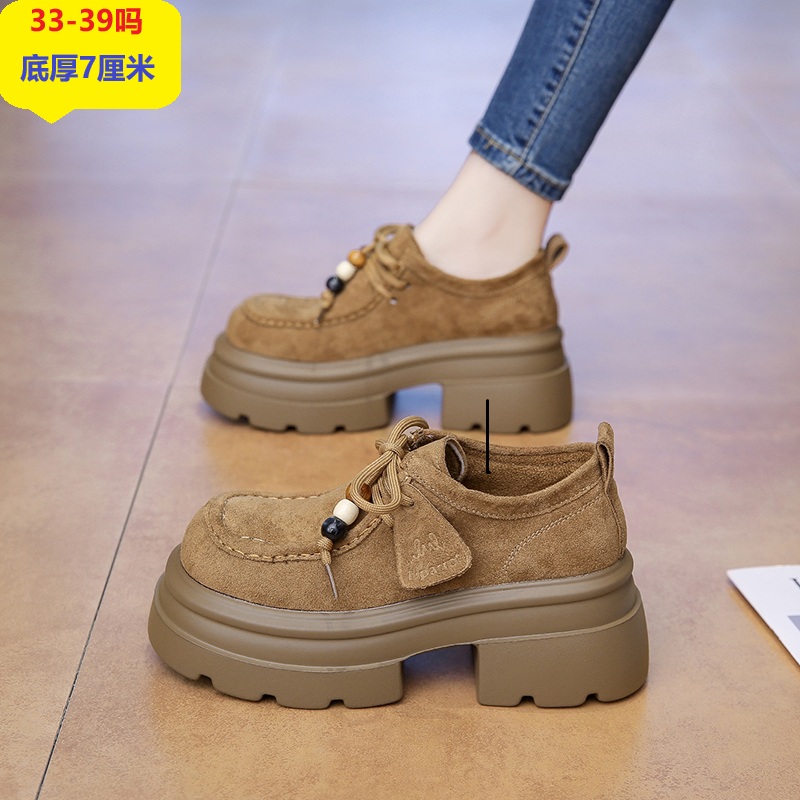 复古学院风百搭纯色休闲33小码2025春秋季新款乐福鞋女厚底反绒皮