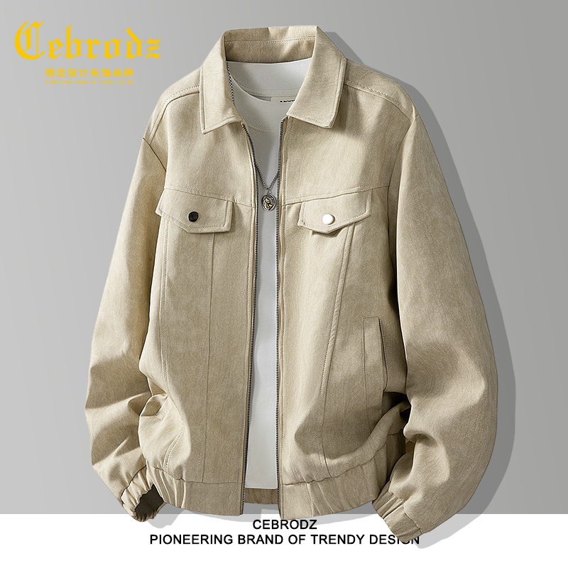 法国Cebrodz硬朗工装风皮衣春秋季翻领松弛仿皮夹克防风外套男士