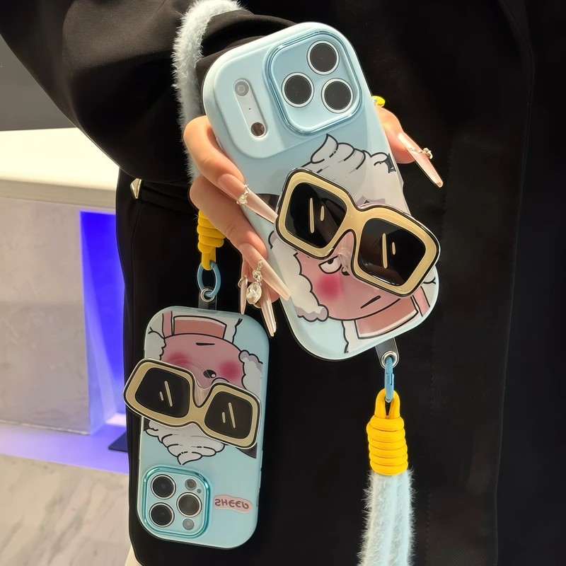 墨镜懒洋洋支架挂绳适用苹果17手机壳iPhone16华为vivo小米14oppo