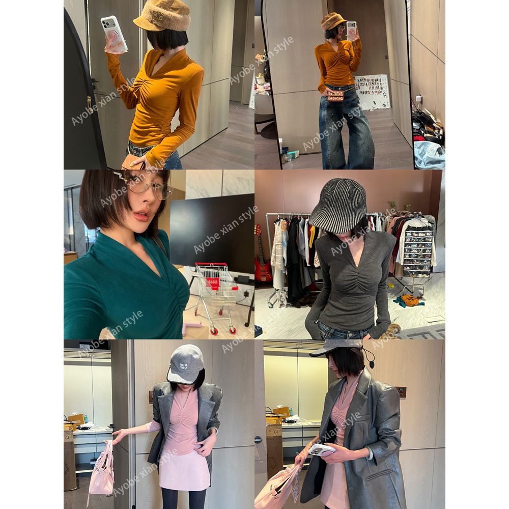 【AYOBE】小贤 12月20日10:00新品  鬼马灵动简约设计感扭结V领上衣