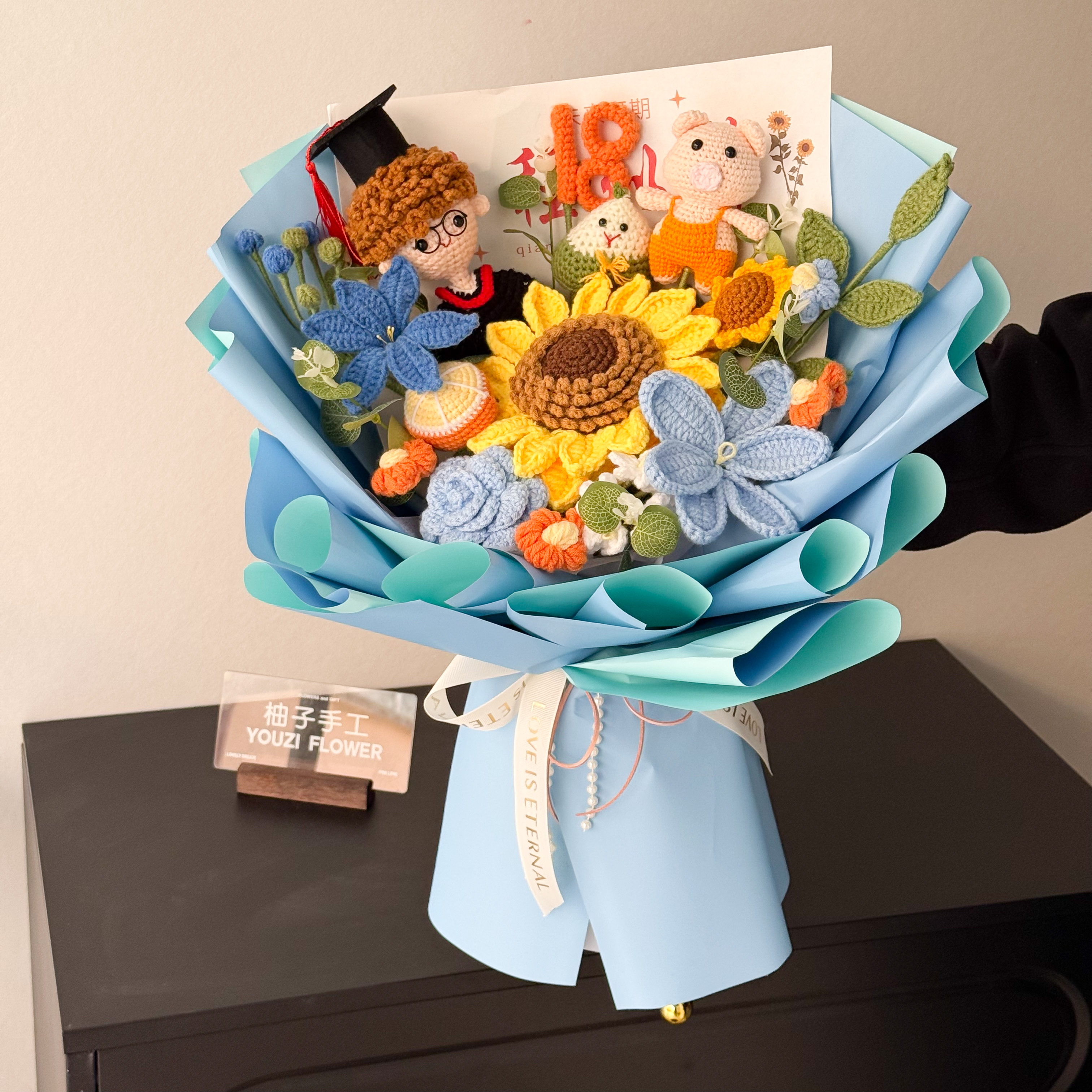 手工编织毛线花向日葵大花束成品送学生18岁成人礼高考毕业季花束