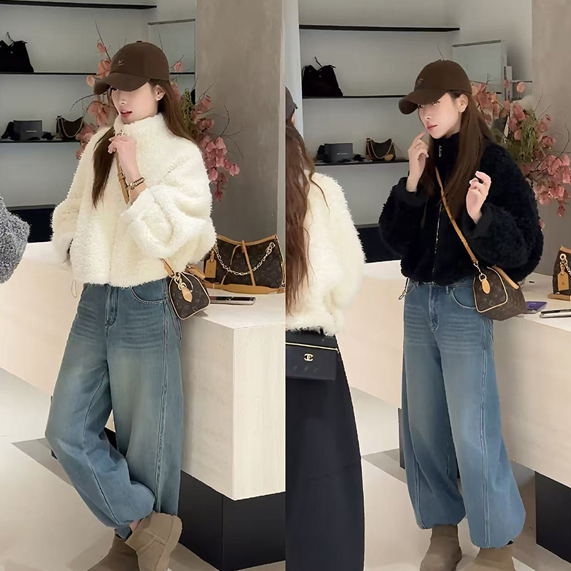 冬季流行漂亮套装2025年新款极简气质保暖棉衣外套牛仔裤套装