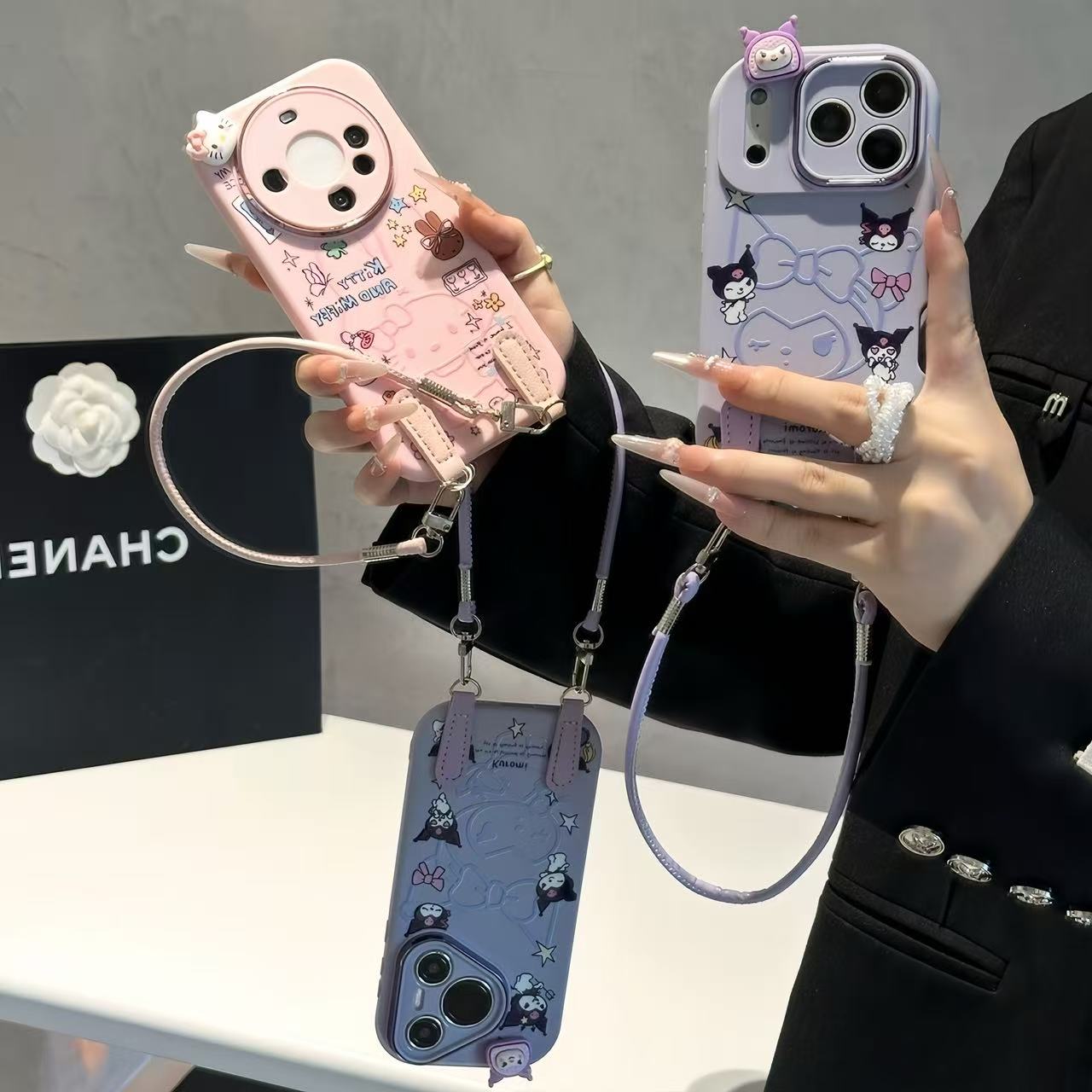 卡通KT猫库洛米挂绳适用苹果17手机壳iPhone16华为vivo小米14oppo