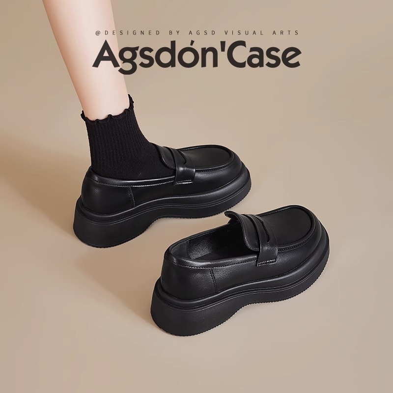 奥古狮登厚底乐福鞋女2025新款秋季百搭哑光英伦风小皮鞋jk单鞋H