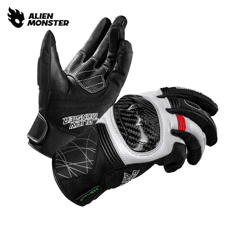 外星怪黑海手套摩托车冬季防水碳纤维真皮机车装备男骑行防风保暖