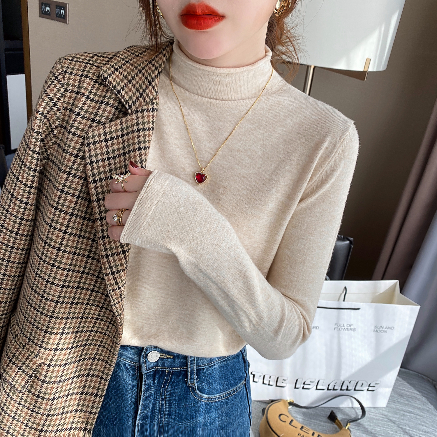 半高领打底衫女秋冬内搭毛衣2025年新款长袖针织洋气百搭纯色上衣