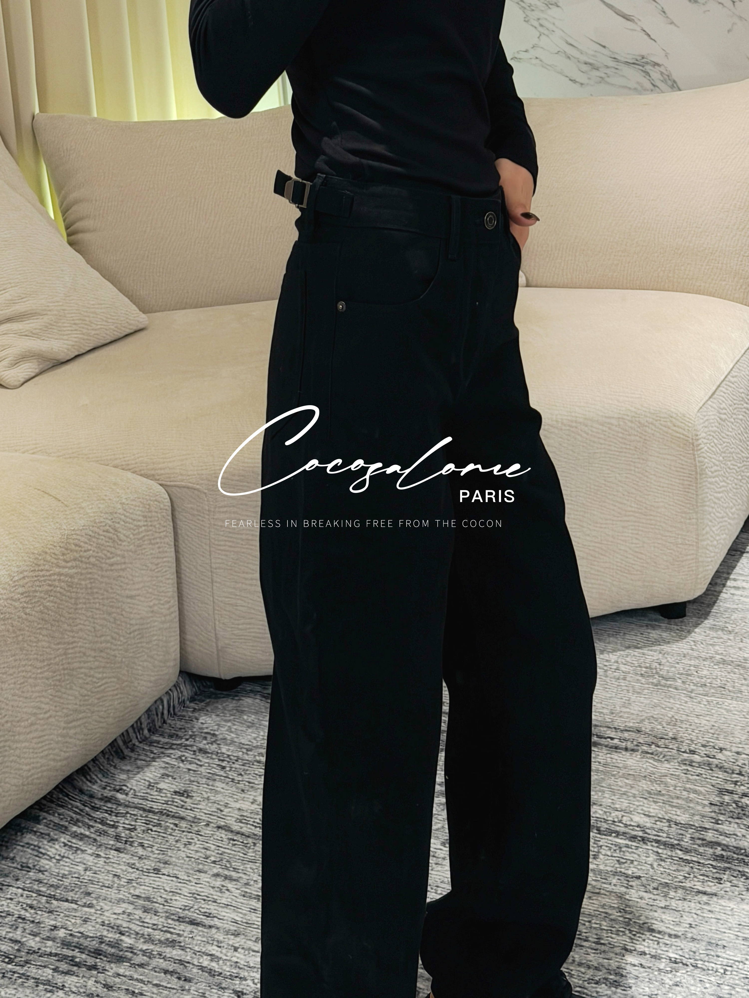 韩彬彬"拉哒小黑裤"过冬出游保暖水洗极简百搭时尚牛仔裤女3116-5