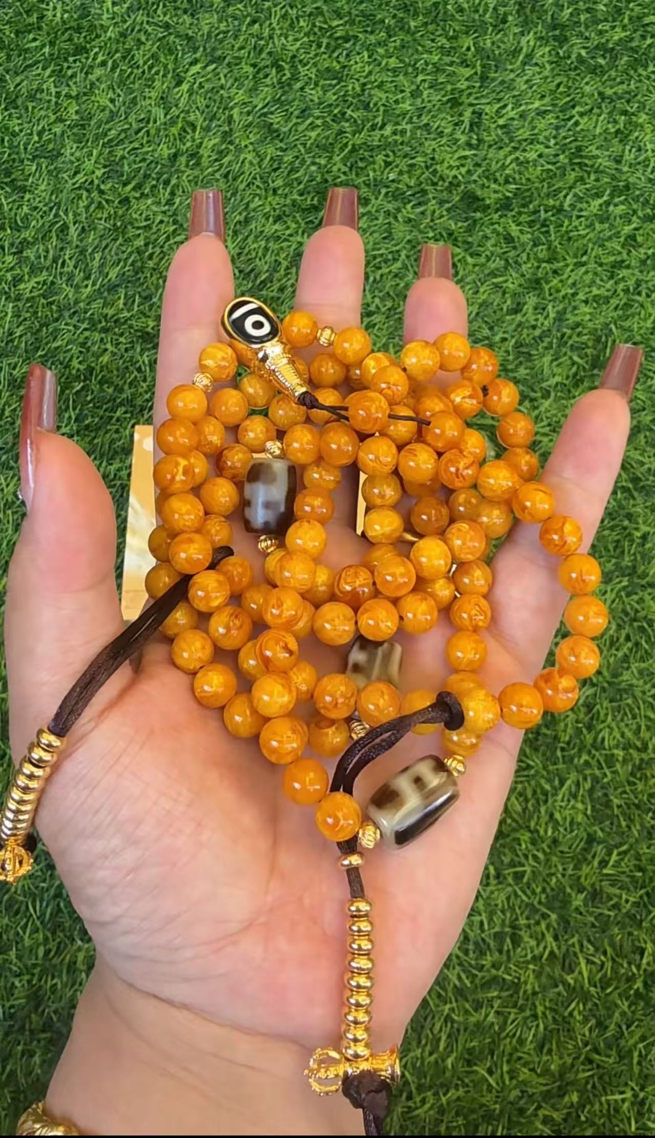 非金属亚克力手链 边总同款仿真蜜蜡佛珠