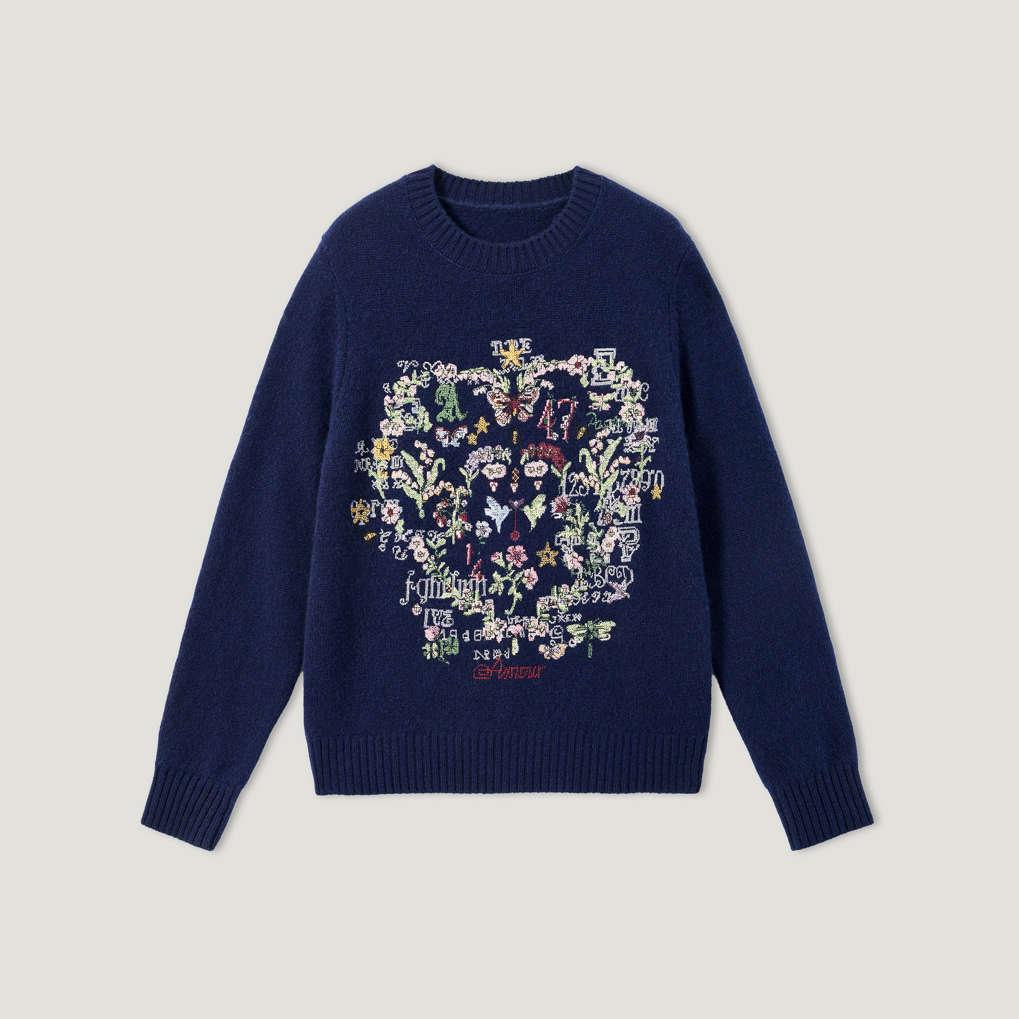 King Deer/鹿王“爱意盎然”提花风时尚宽松复古羊绒衫L805502