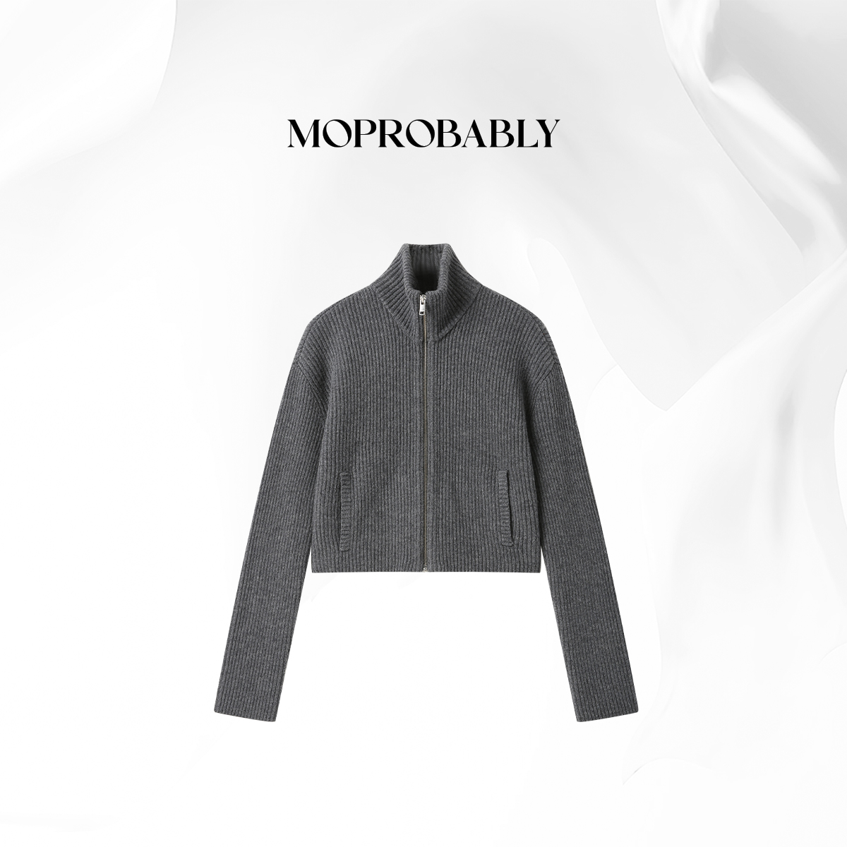 Moprobably贝贝「行素衫」气质百搭拉链针织开衫B5377005