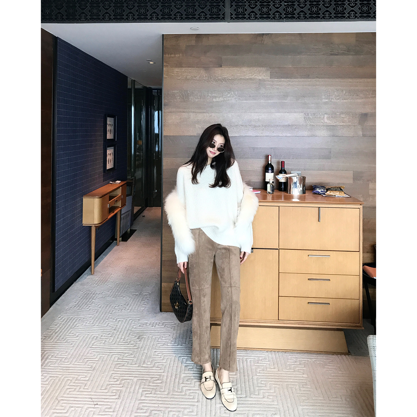 【ALONESAVOR】龍喜儿 麂皮神裤秋冬保暖仿麂皮高腰休闲裤K990