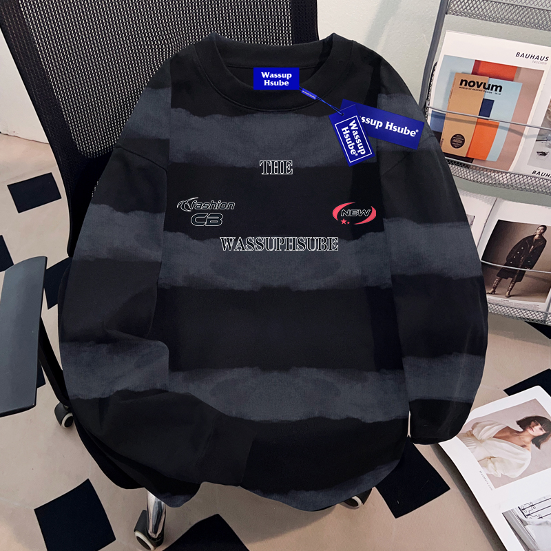 WASSUP HSUBE潮牌美式复古条纹长袖T恤早秋季男士重磅宽松上衣潮