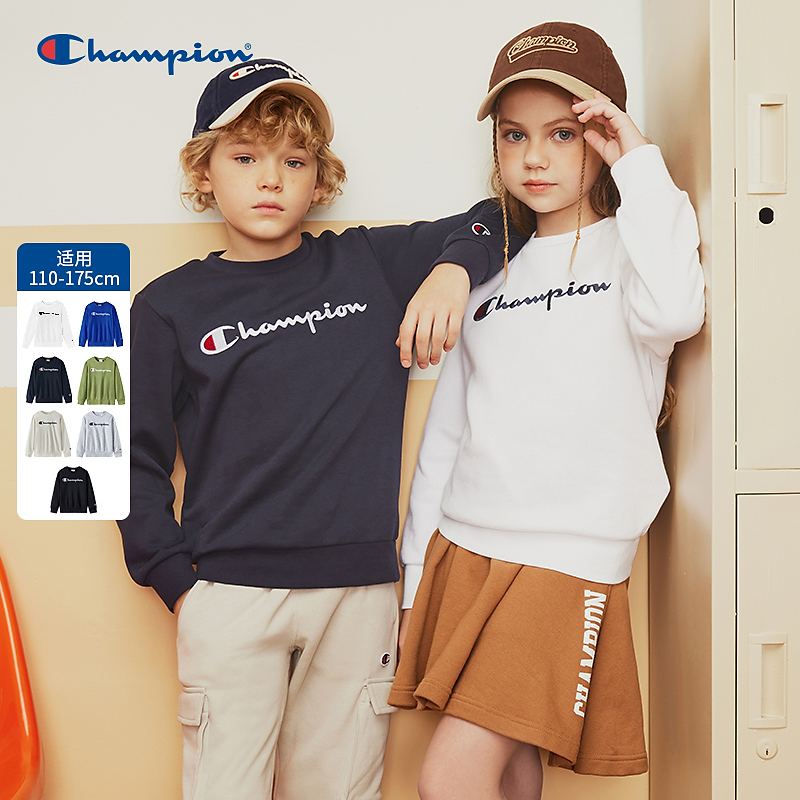 Champion冠军儿童秋季男女大小童加绒休闲运动圆领卫衣上衣306875