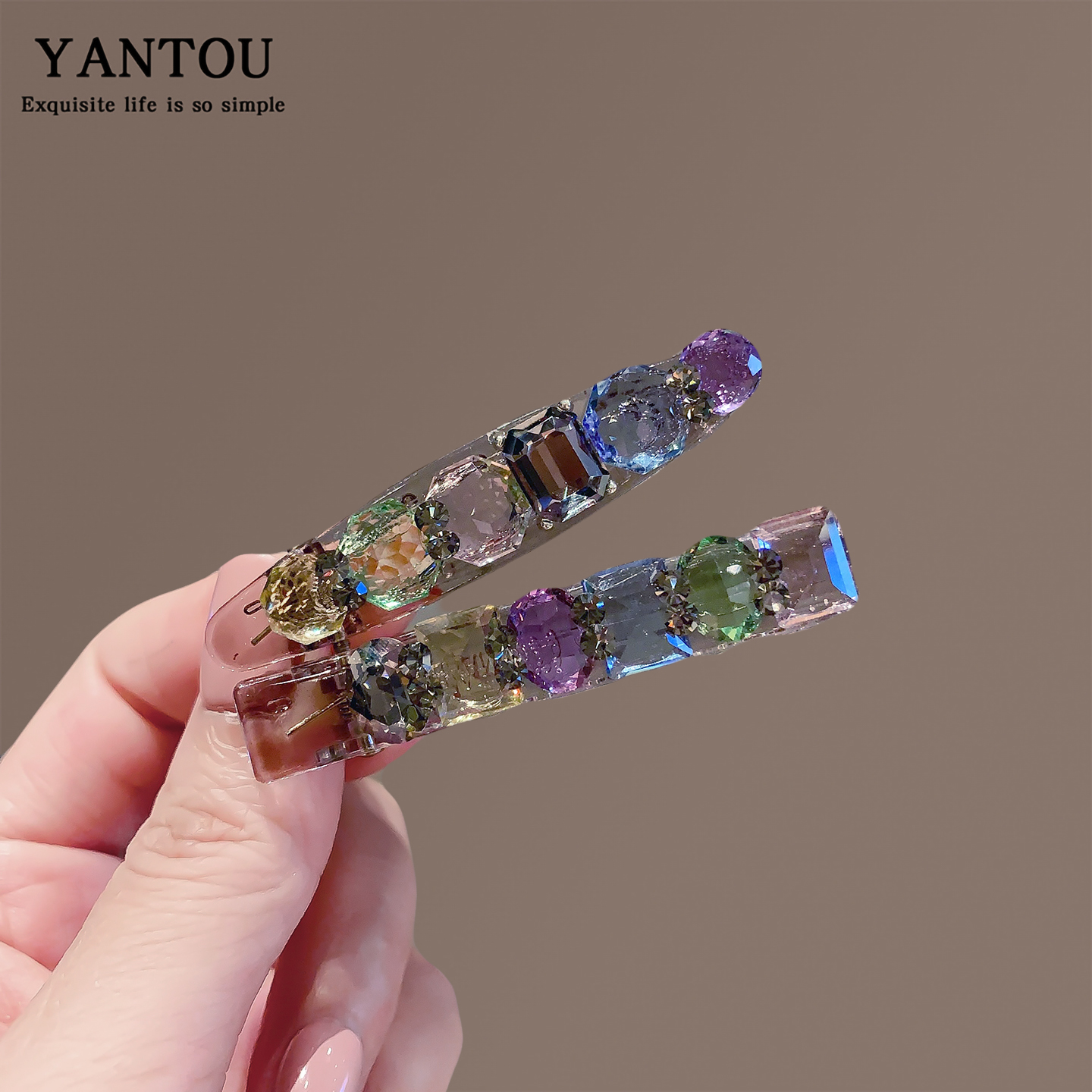 韩系甜美彩色超闪水钻发夹女高级感侧边刘海碎发夹头饰鸭嘴夹发卡