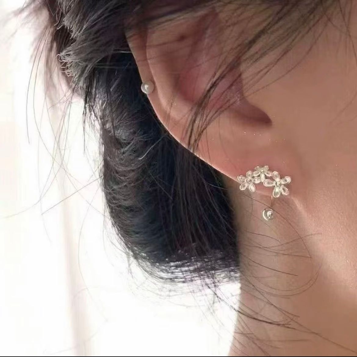 足银耳饰  999银繁花朵耳钉女小众气质耳环轻奢高级2025新款耳饰