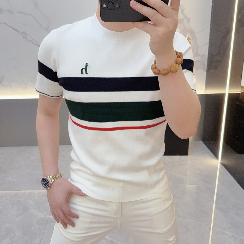 2025欧货轻奢男士针织衫短袖毛衣刺绣时尚百搭秋冬半袖男装潮7552