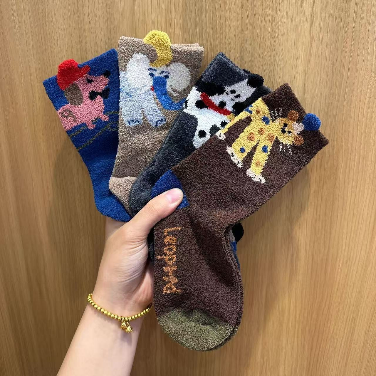 儿童袜子秋冬加厚保暖中筒长袜半边冬季绒袜男童宝宝卡通可爱潮袜