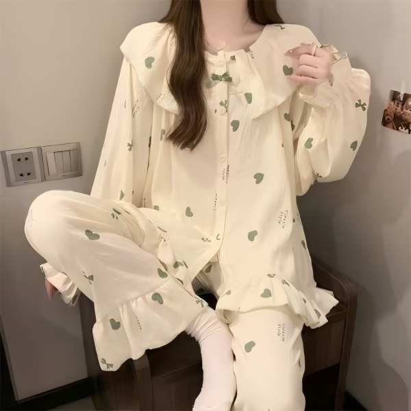 云朵棉长袖长裤甜美公主风女生春秋季睡衣家居服薄款娃娃领韩版