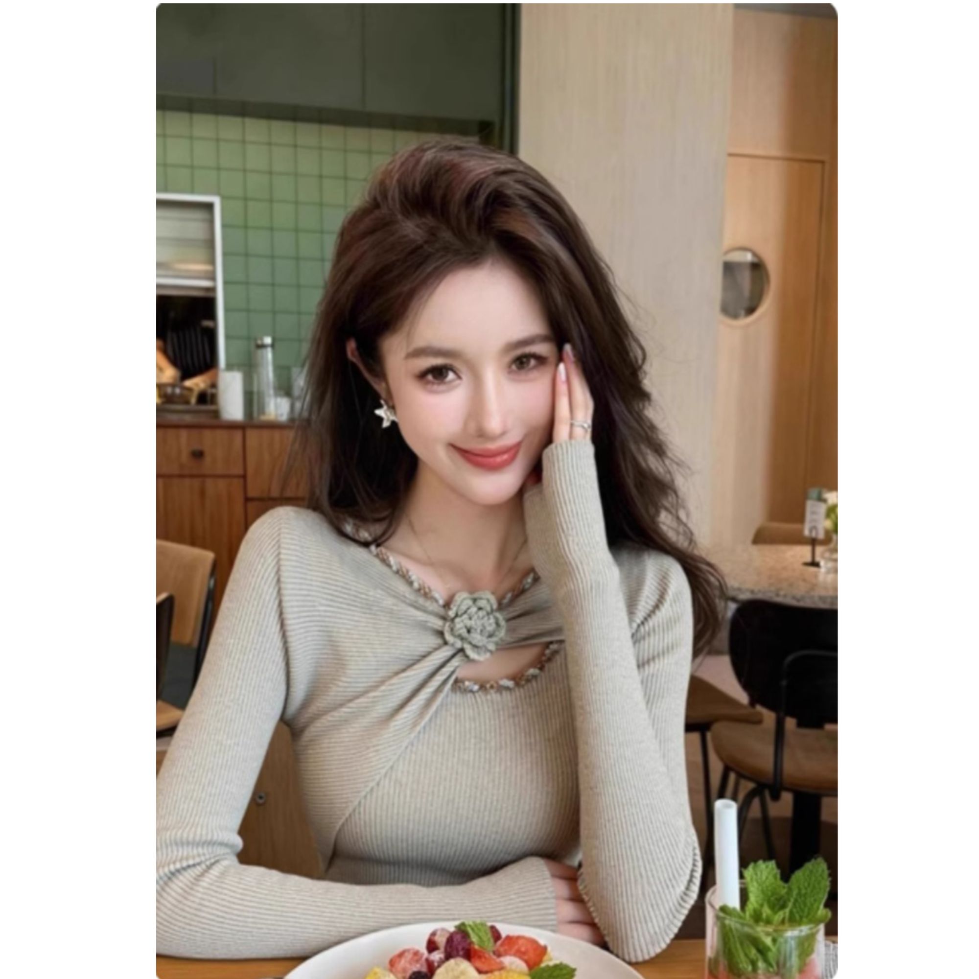 法式不规则立体花朵针织衫女秋冬2025新款内搭甜辣妹镂空修身上衣