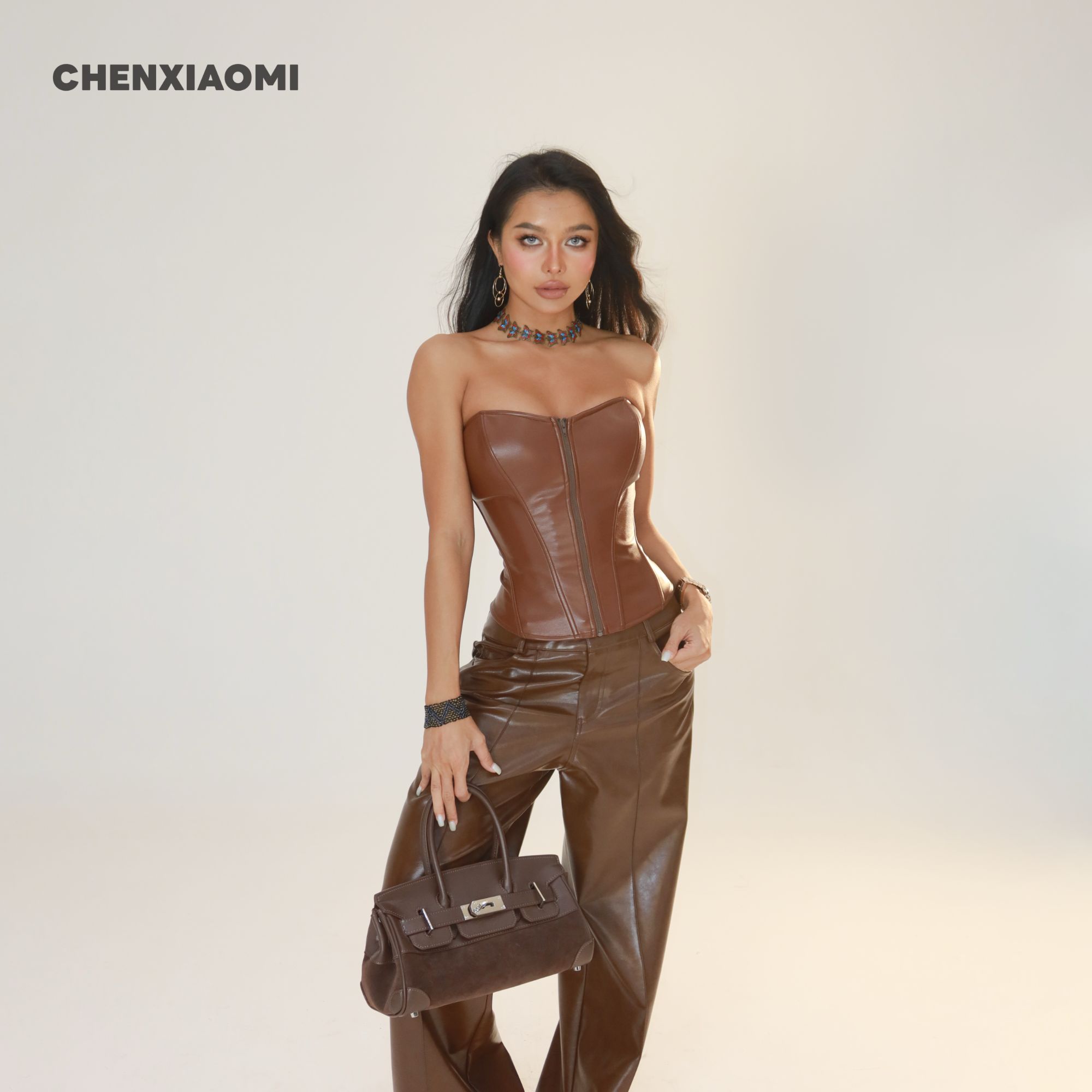 【蜜蜜家】原野焦糖 欧美辣妹性感复古修身一体式胸棉抹胸 25/Z619