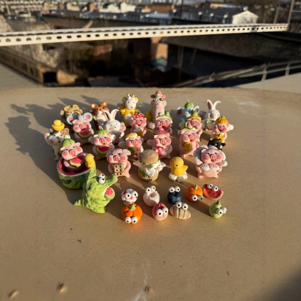 手工卡通可爱网红陶瓷水果多肉花盆压盆石迷你小摆件肉锥生石花