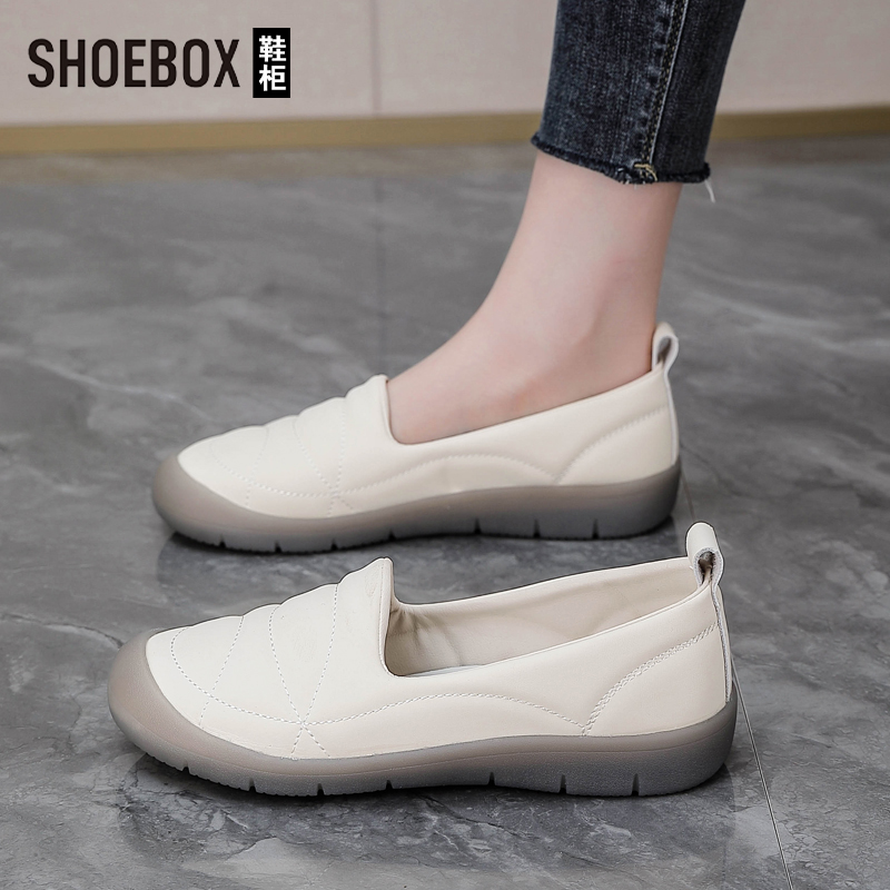 SHOEBOX鞋柜现货软底软面妈妈鞋春季新款一脚蹬防滑轻便休闲鞋