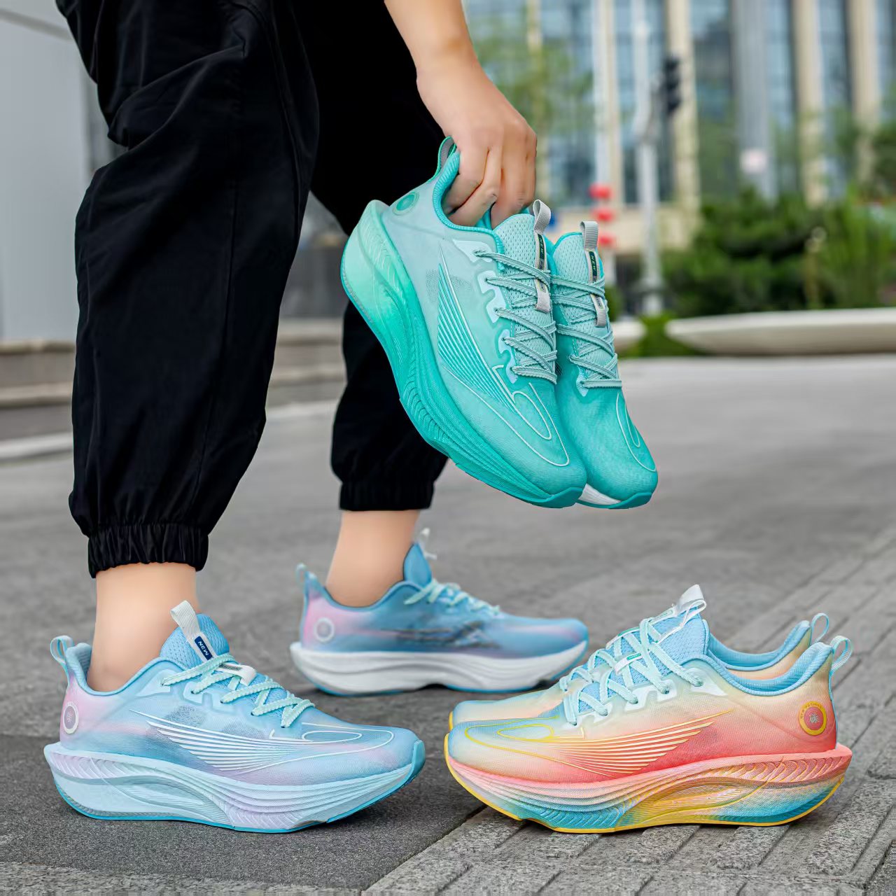 竞速碳板跑步鞋网面竞速运动鞋休闲夏季飞织透气