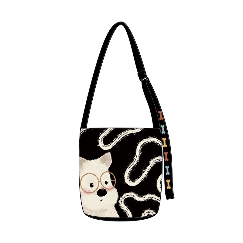 艺术鸭设计师原创厚涂眼镜小狗椭圆底飘带水桶包百搭单肩小众包包