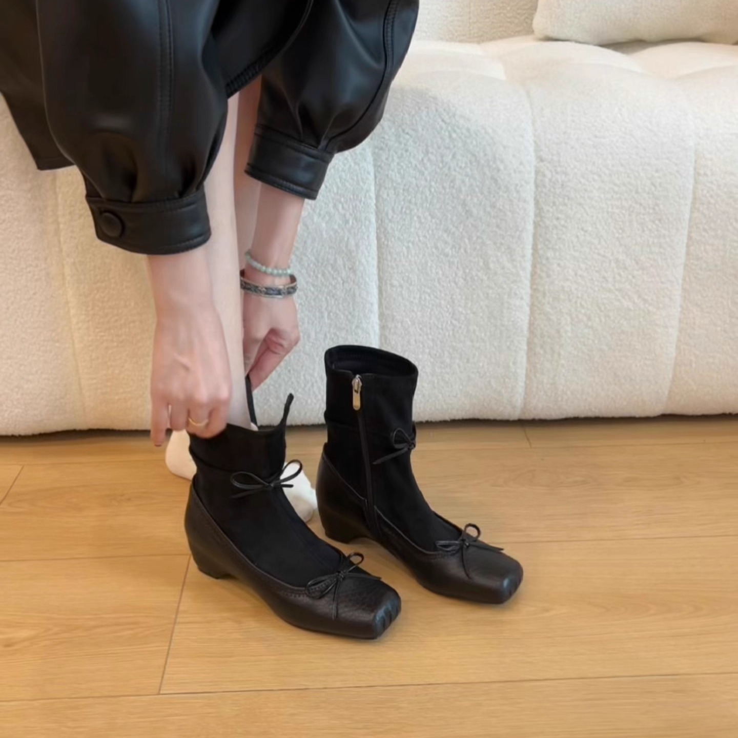 Pokoy-5cm女复古百搭气质中筒靴秋冬季时尚时尚百搭