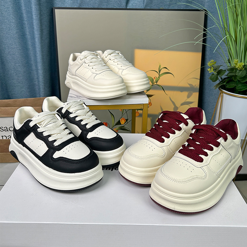 真皮厚底小白板鞋女秋季安哥拉红时尚增高休闲四季款板鞋709