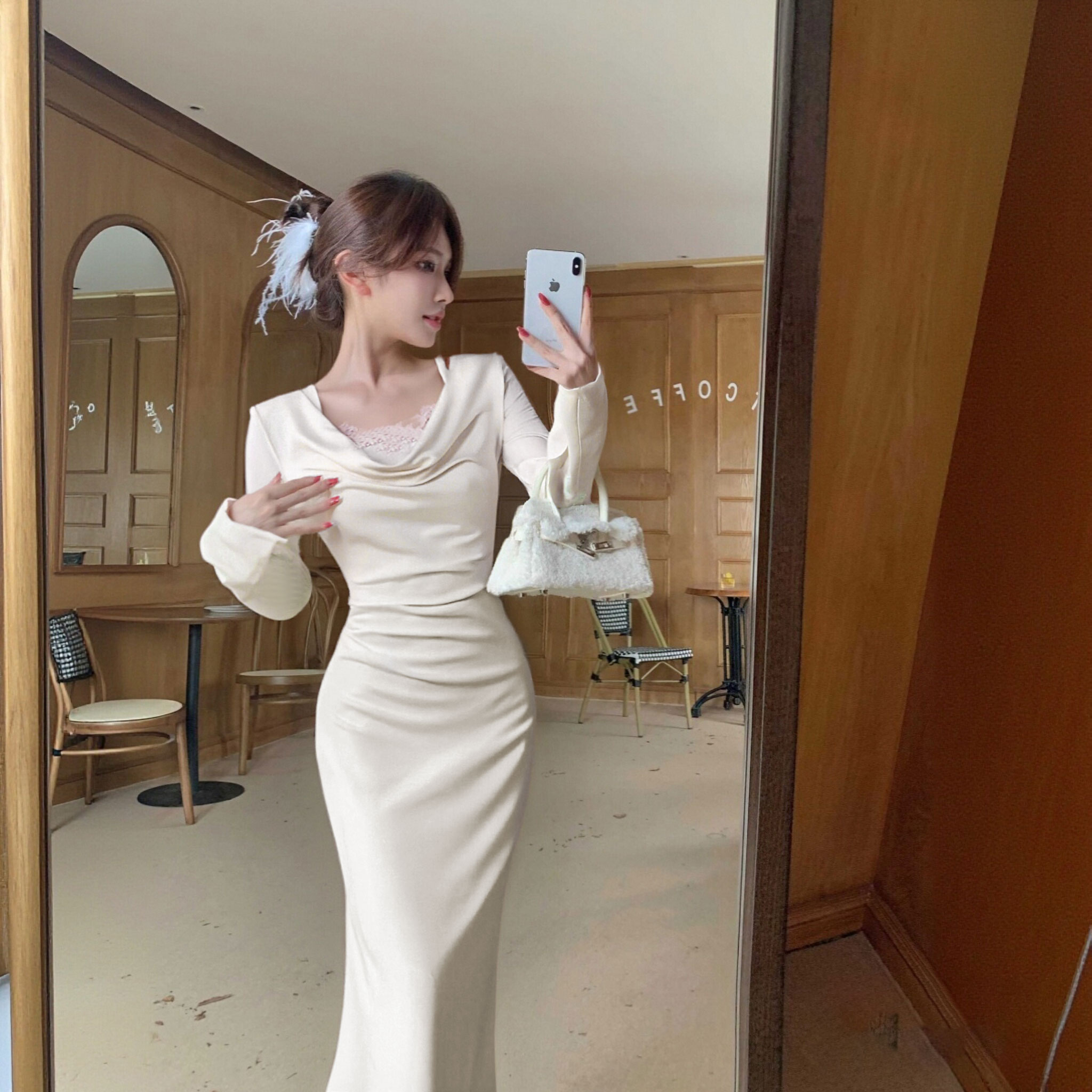 2025气质连衣裙秋冬收腰长裙子D4230