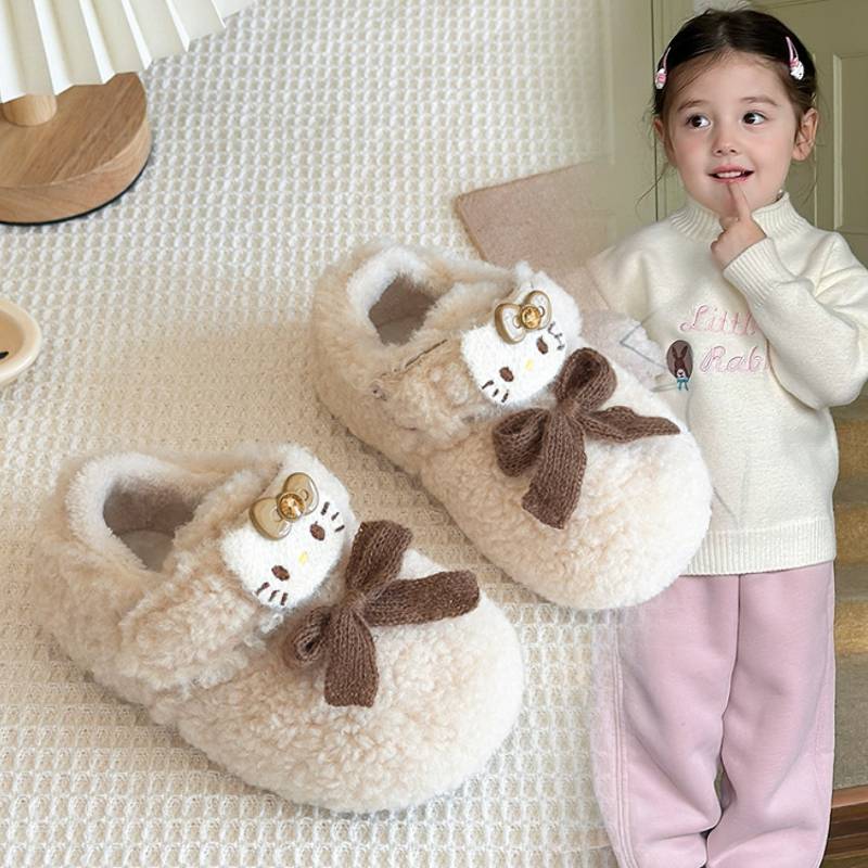 软底加绒防滑保暖冬季毛毛鞋韩版女童卡通KT猫棉鞋2025新款儿童加