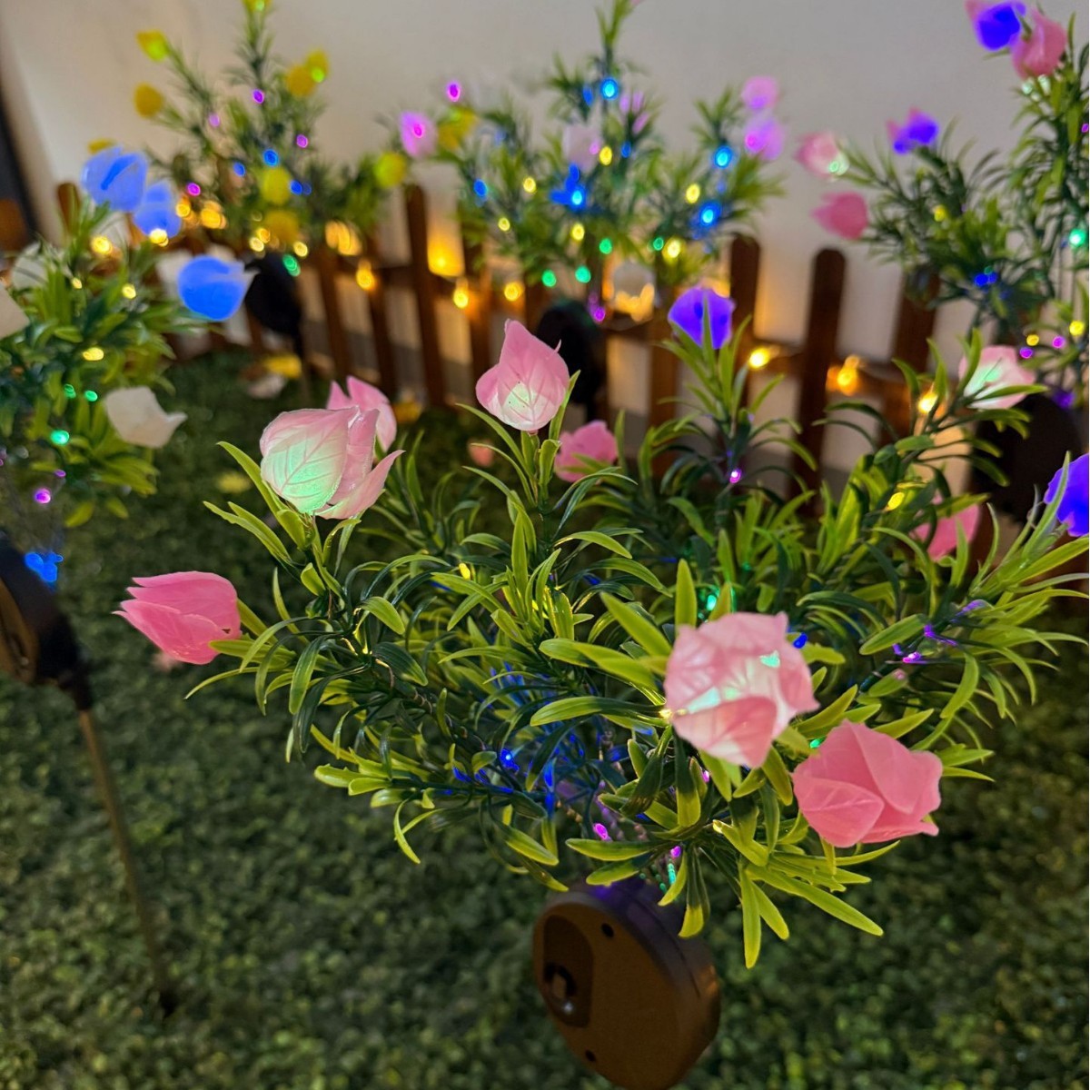 彩色太阳能栀子花灯LED仿真花灯庭院草坪灯彩色太阳能灯庭院灯