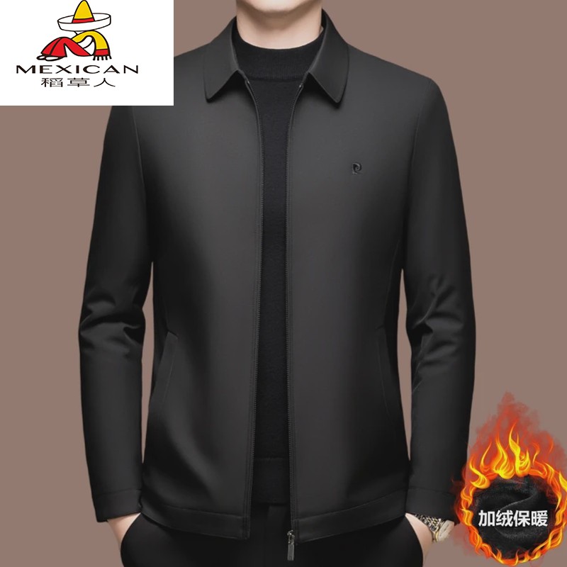稻草人品牌男装冬季高档翻领行政夹克男士外搭休闲保暖加绒外套
