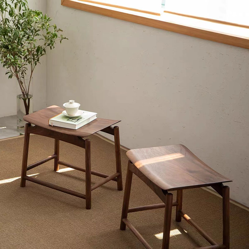 实木凳家用新中式茶凳中式黑胡桃色马鞍化妆凳元宝换鞋凳餐桌凳子